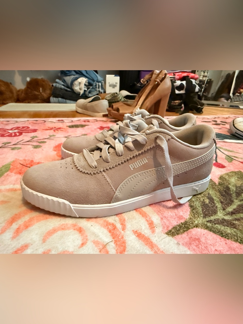 Puma Taupe Suede-Style Low Top Sneakers